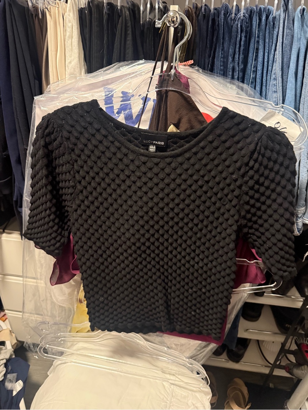 Lucy Paris Black Textured Bubble Knit Crop Top